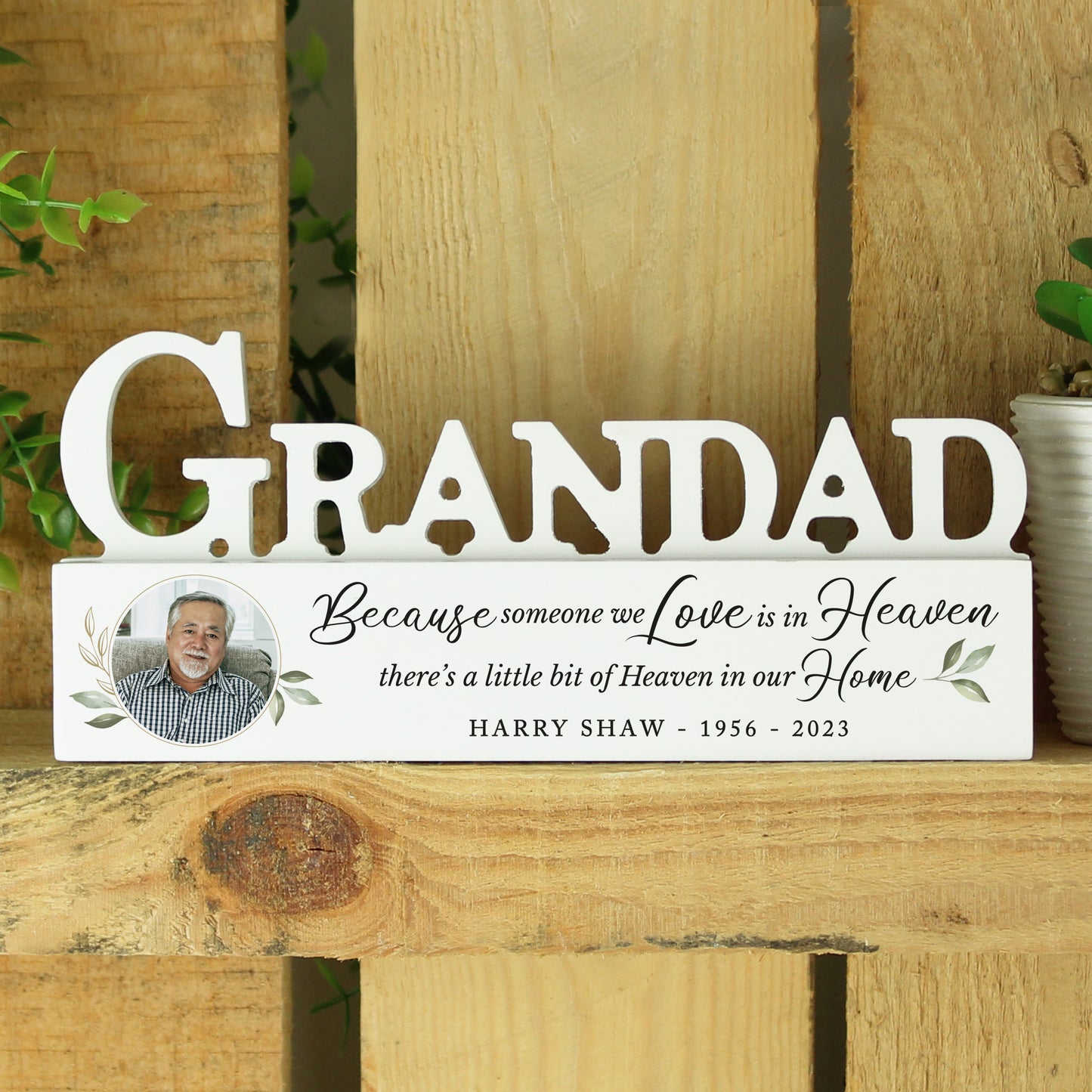 Personalised Botanical Memorial Photo Upload Wooden Grandad Ornament - MK&JD Gifts