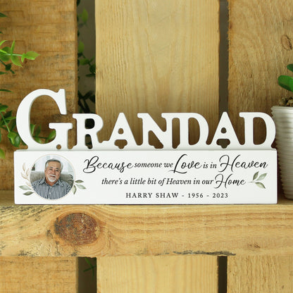 Personalised Botanical Memorial Photo Upload Wooden Grandad Ornament - MK&JD Gifts