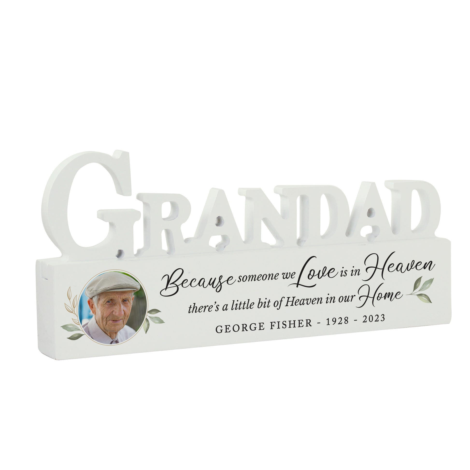 Personalised Botanical Memorial Photo Upload Wooden Grandad Ornament - MK&JD Gifts