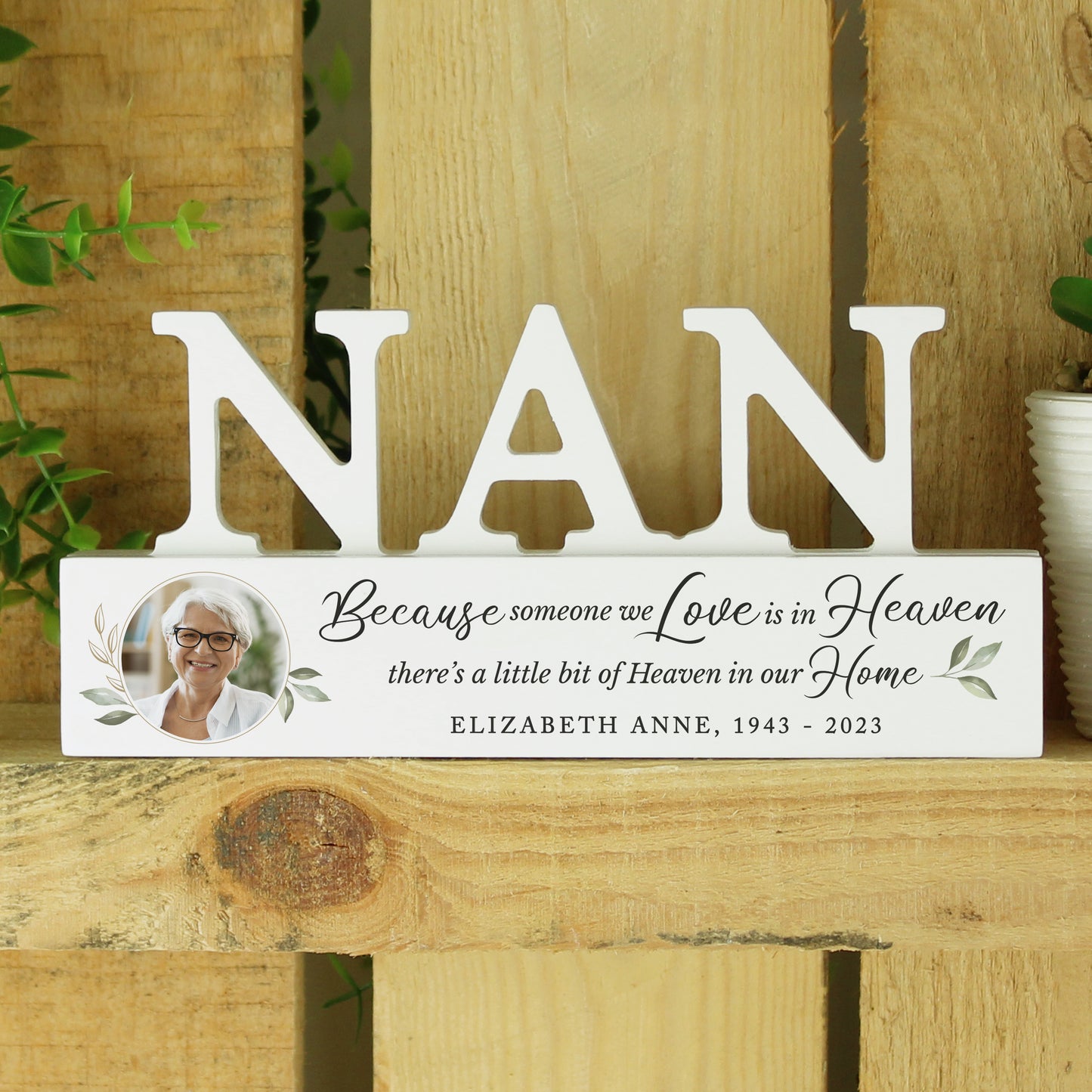 Personalised Botanical Memorial Photo Upload Wooden Nan Ornament - MK&JD Gifts
