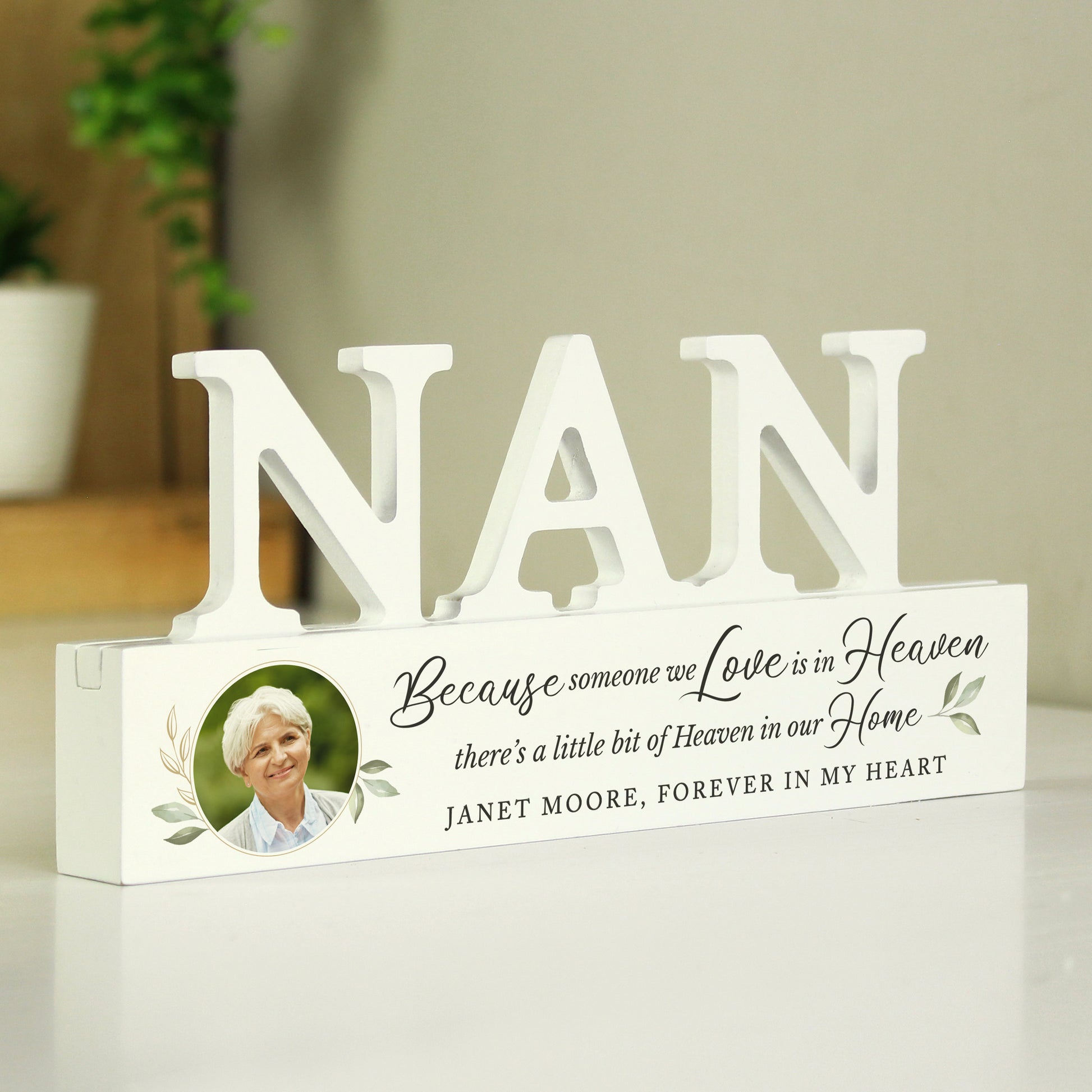 Personalised Botanical Memorial Photo Upload Wooden Nan Ornament - MK&JD Gifts