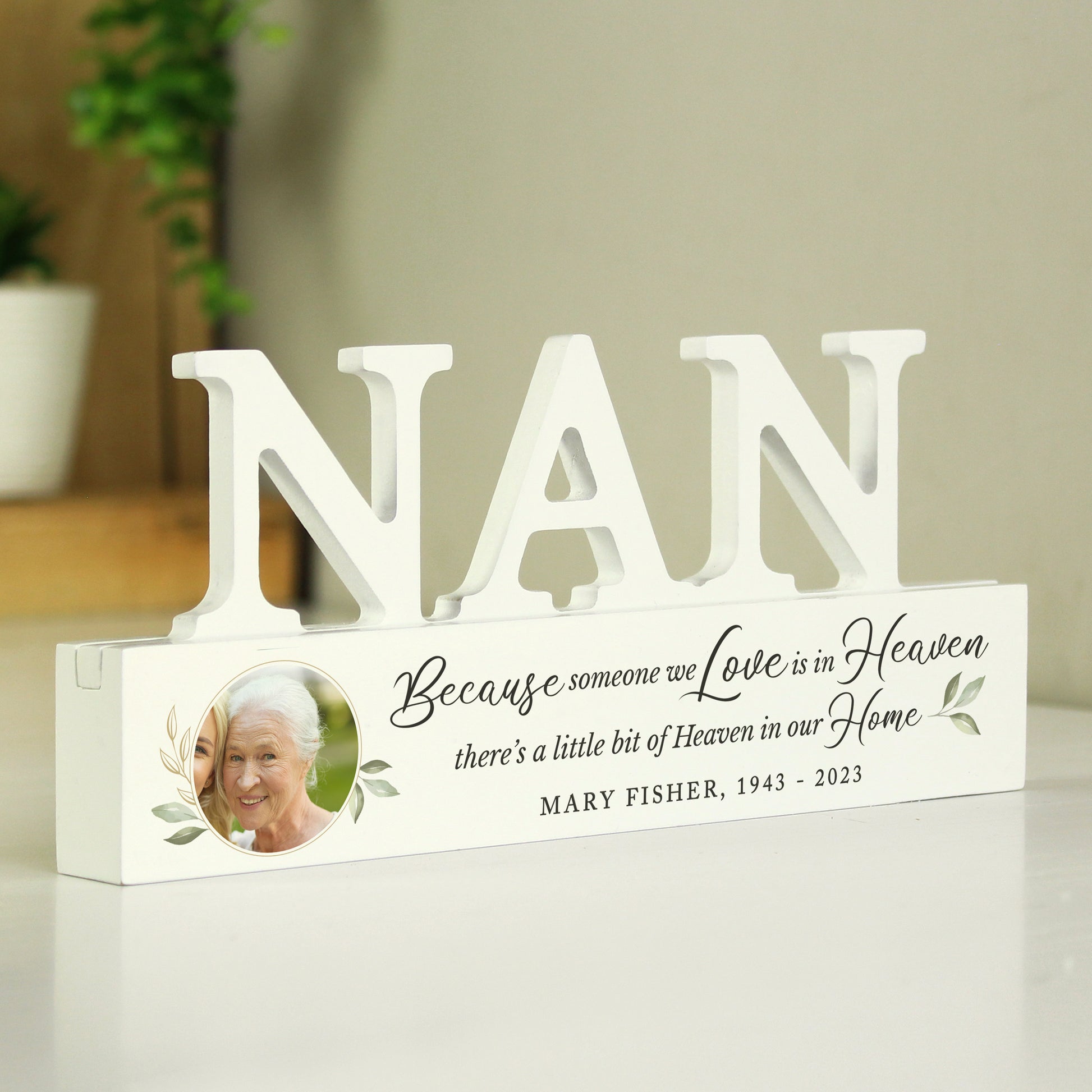 Personalised Botanical Memorial Photo Upload Wooden Nan Ornament - MK&JD Gifts