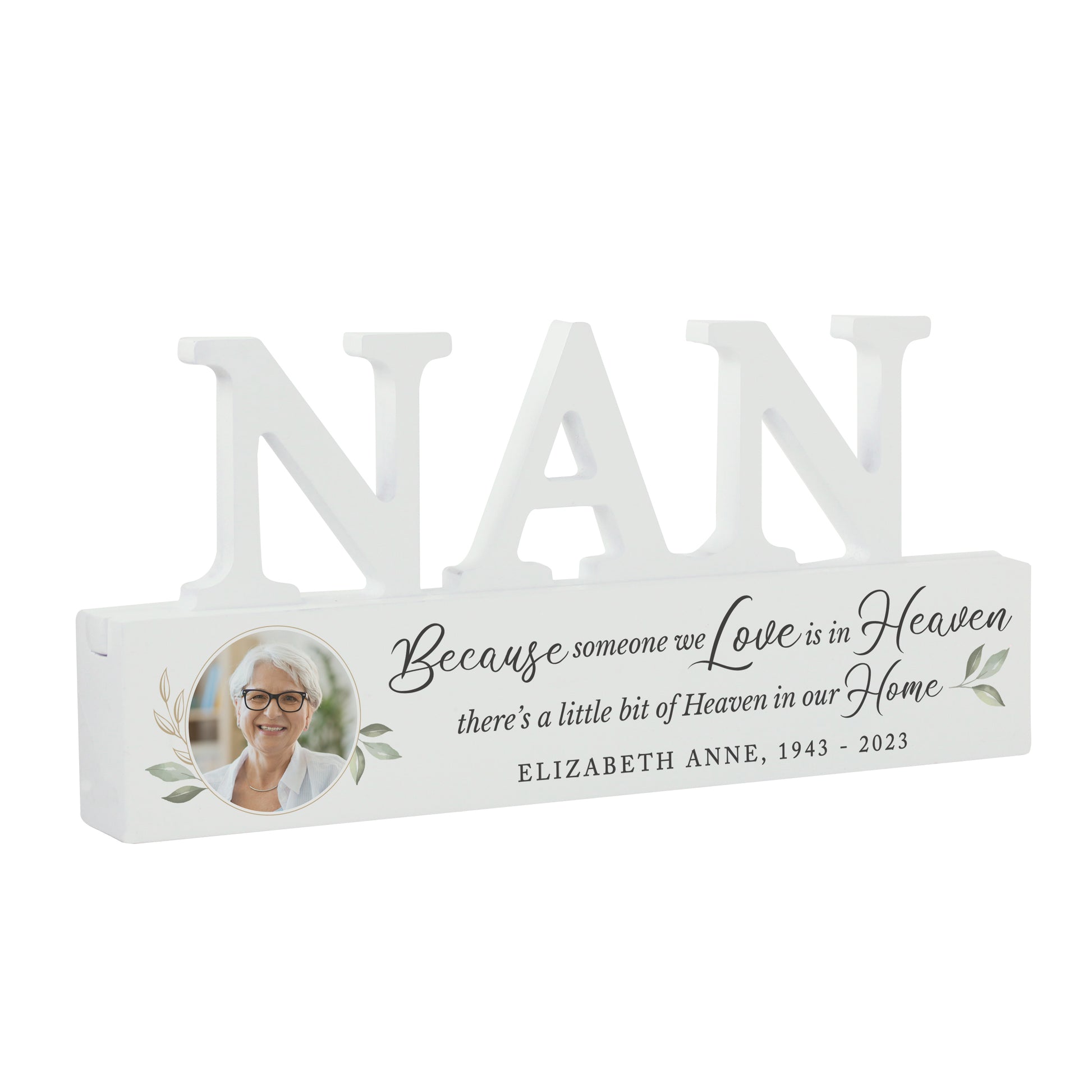 Personalised Botanical Memorial Photo Upload Wooden Nan Ornament - MK&JD Gifts