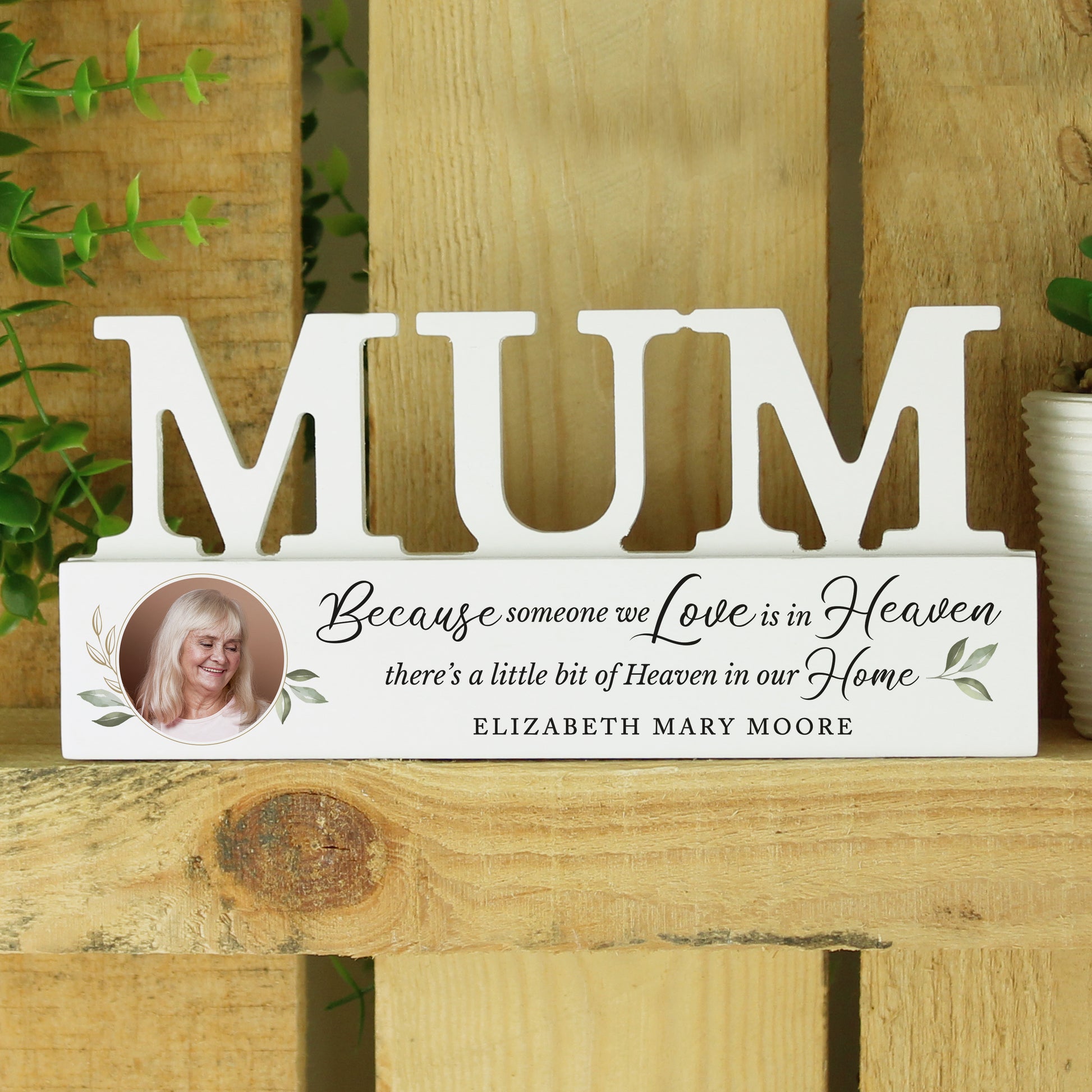Personalised Botanical Memorial Photo Upload Wooden Mum Ornament - MK&JD Gifts