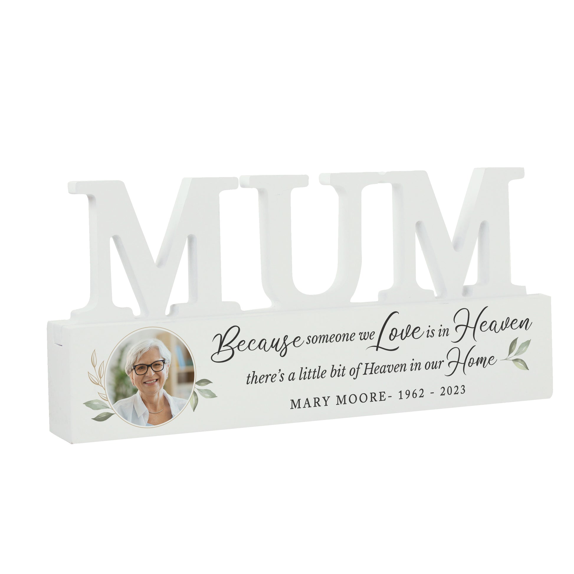 Personalised Botanical Memorial Photo Upload Wooden Mum Ornament - MK&JD Gifts