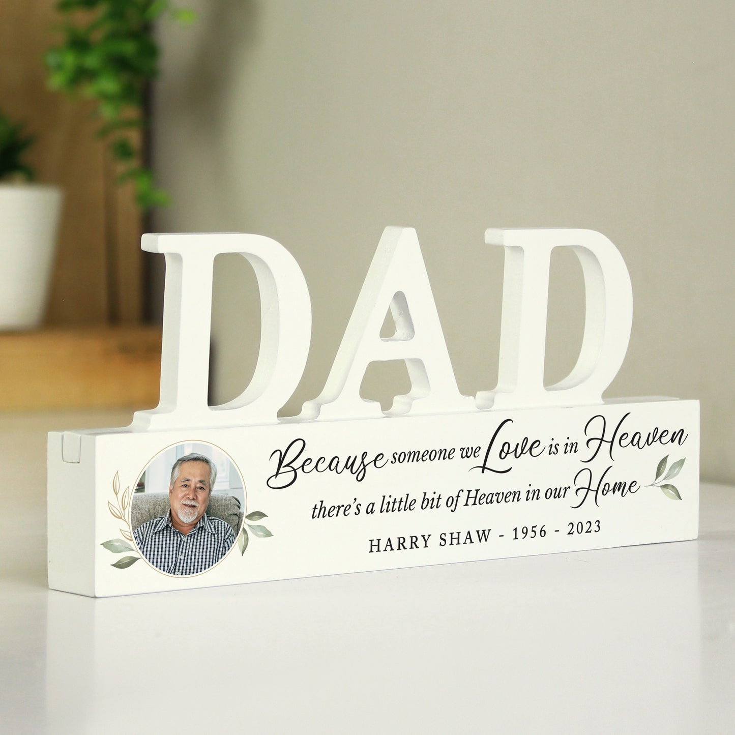 Personalised Botanical Memorial Photo Upload Wooden Dad Ornament - MK&JD Gifts