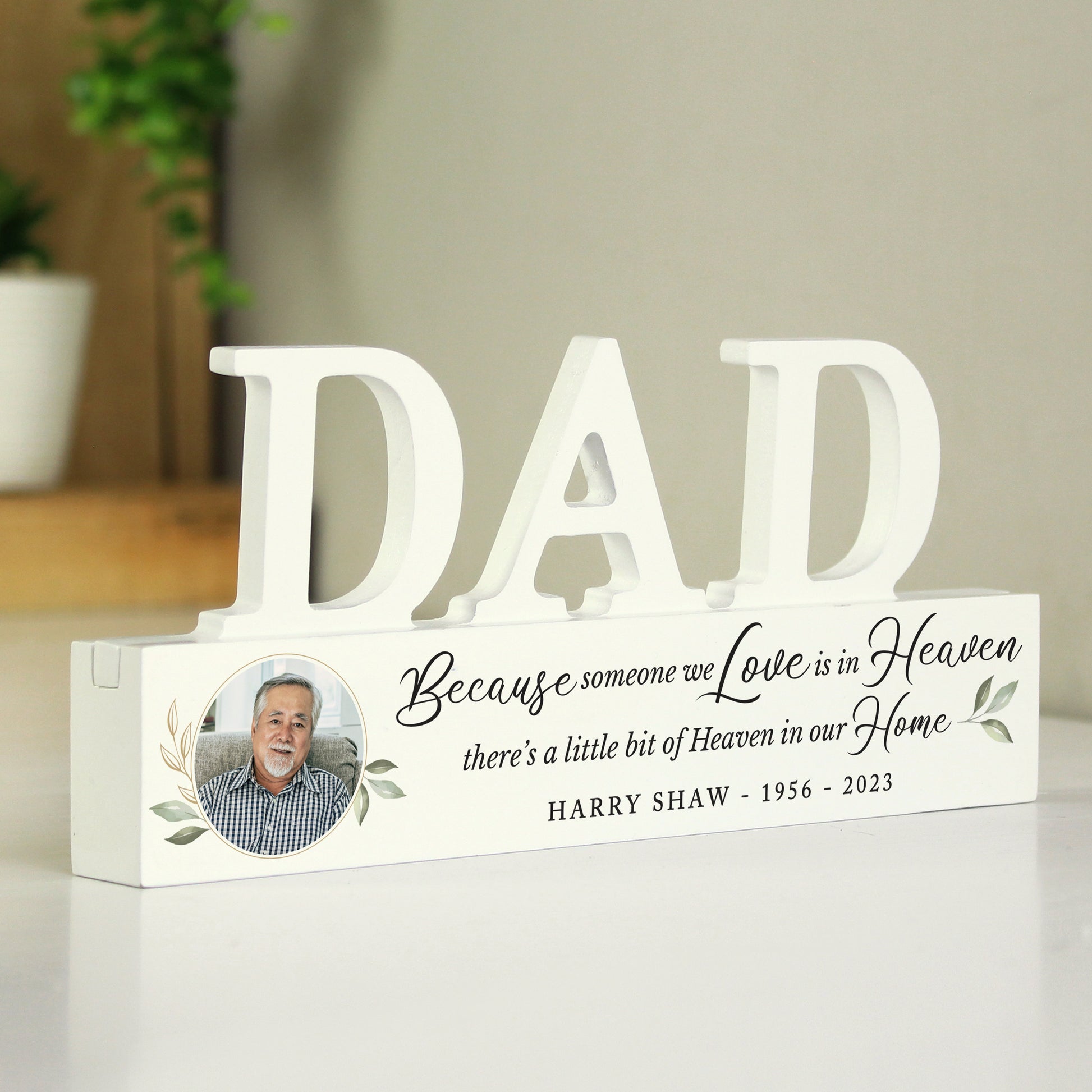 Personalised Botanical Memorial Photo Upload Wooden Dad Ornament - MK&JD Gifts
