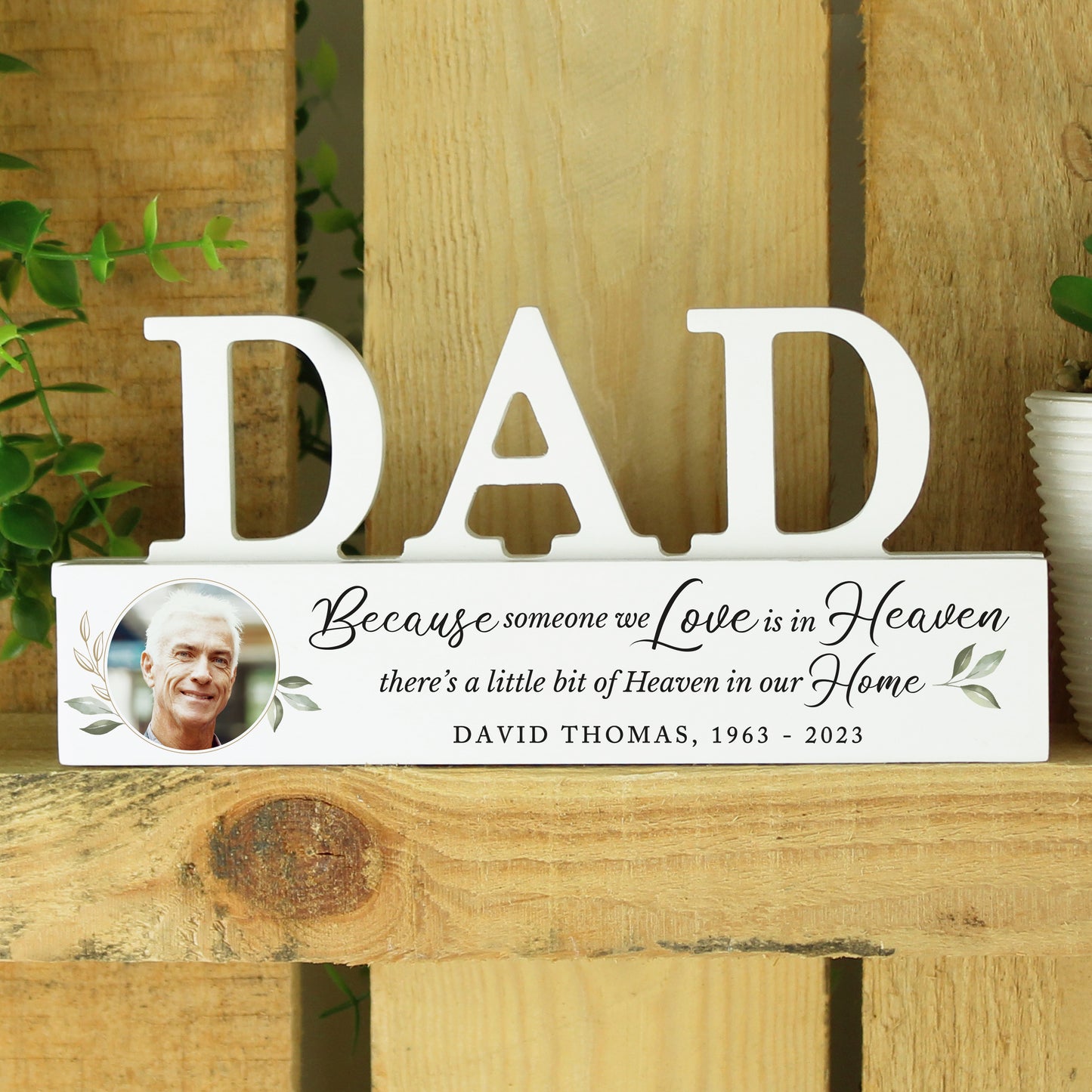 Personalised Botanical Memorial Photo Upload Wooden Dad Ornament - MK&JD Gifts