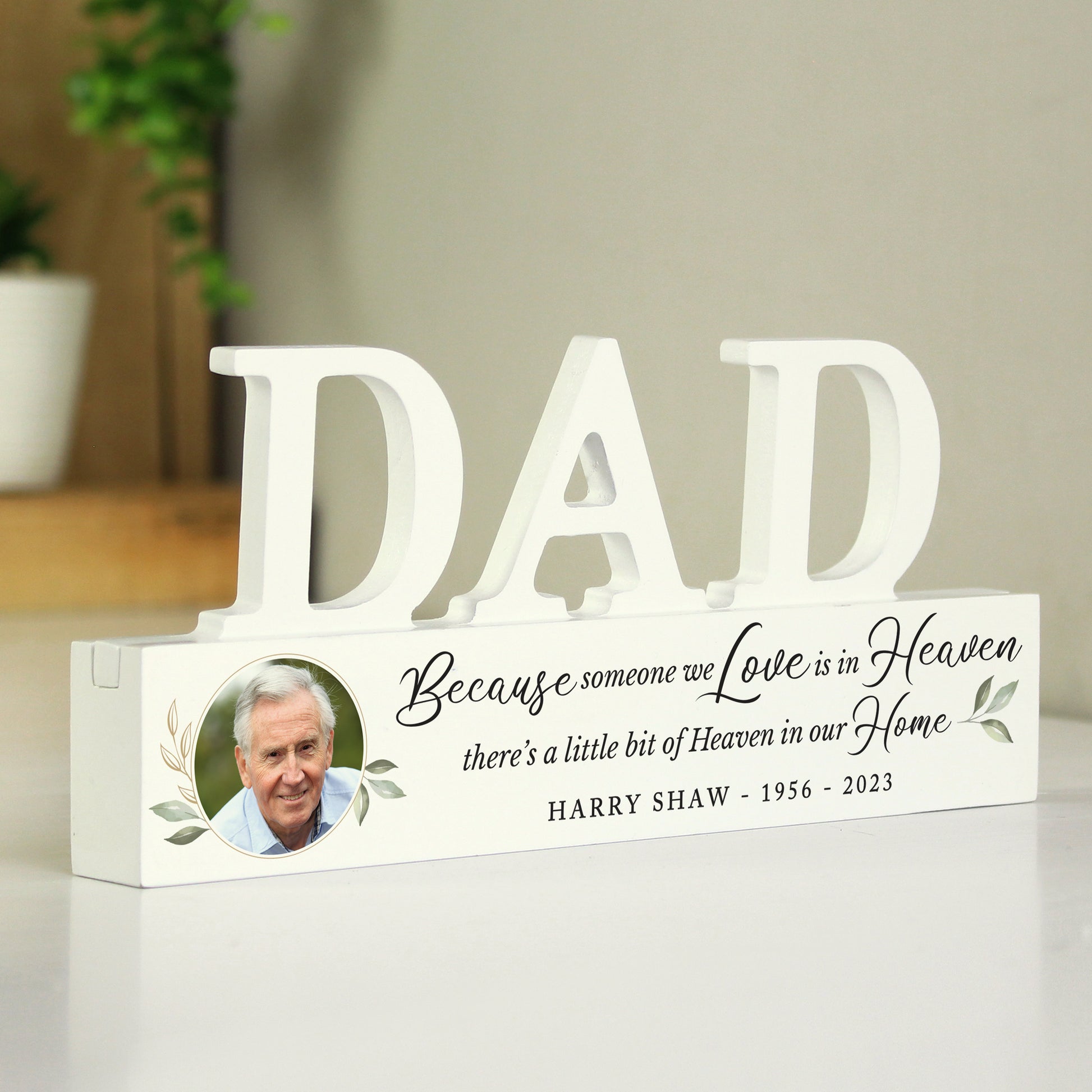 Personalised Botanical Memorial Photo Upload Wooden Dad Ornament - MK&JD Gifts