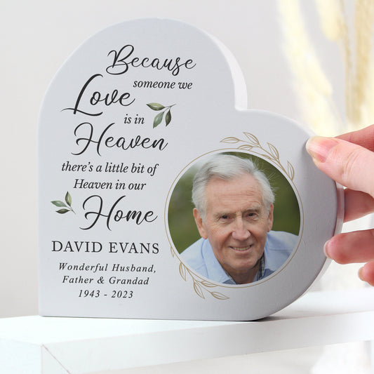 Personalised Botanical Memorial Photo Upload Free Standing Heart Ornament