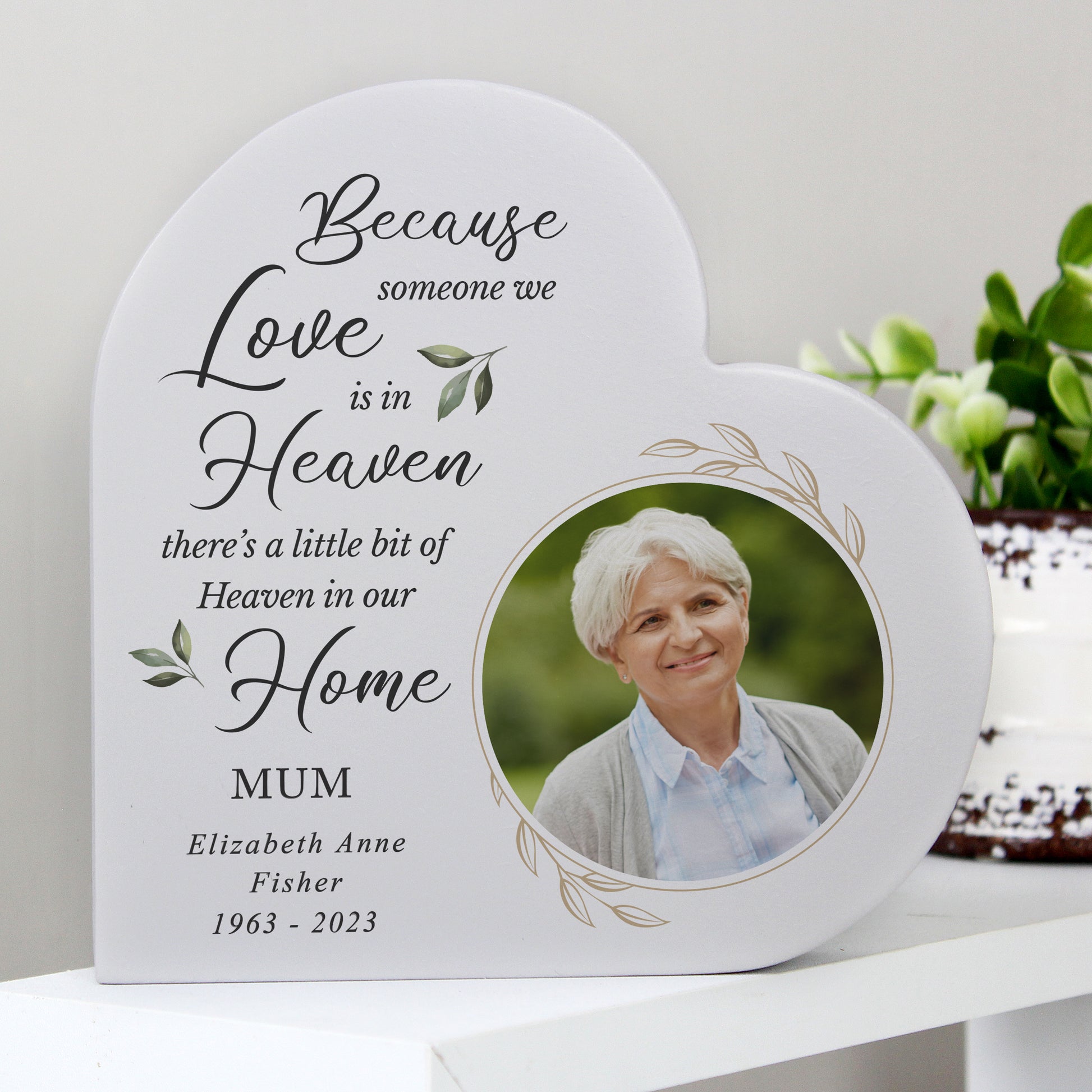Personalised Botanical Memorial Photo Upload Free Standing Heart Ornament - MK&JD Gifts