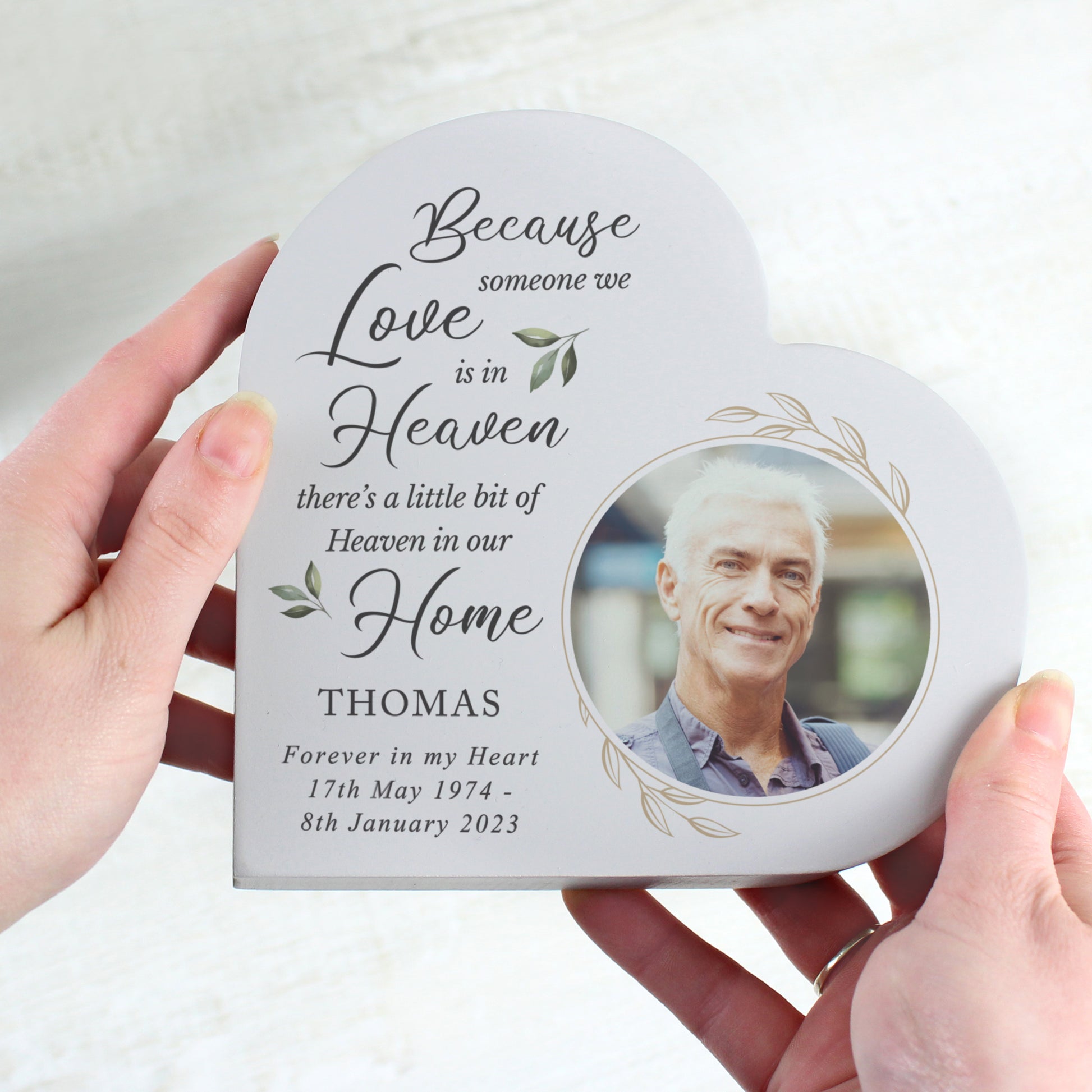 Personalised Botanical Memorial Photo Upload Free Standing Heart Ornament - MK&JD Gifts