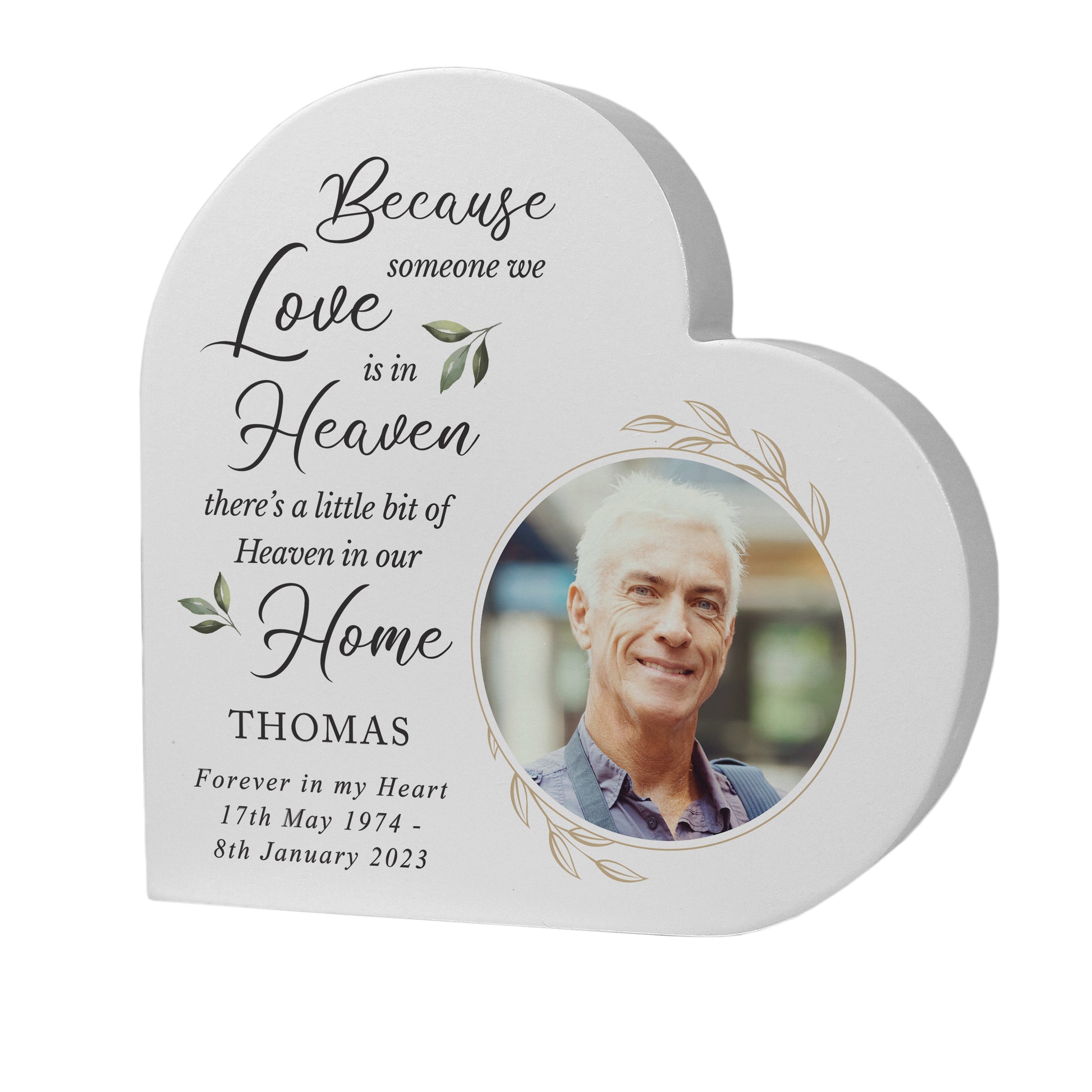 Personalised Botanical Memorial Photo Upload Free Standing Heart Ornament - MK&JD Gifts