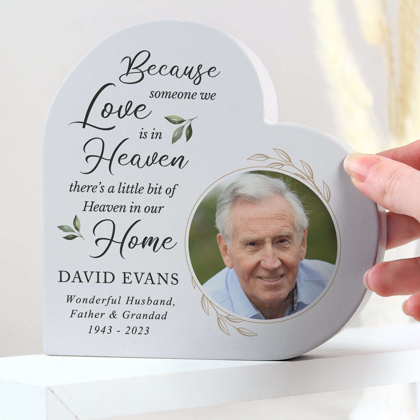 Personalised Botanical Memorial Photo Upload Free Standing Heart Ornament - MK&JD Gifts