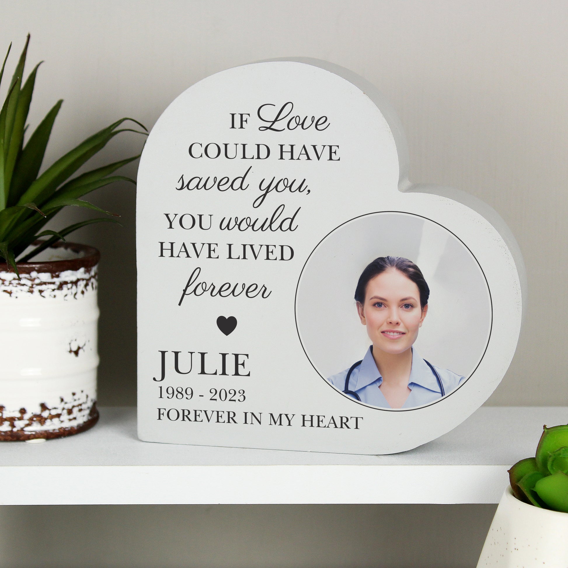 Personalised Memorial Photo Upload Free Standing Heart Ornament - MK&JD Gifts