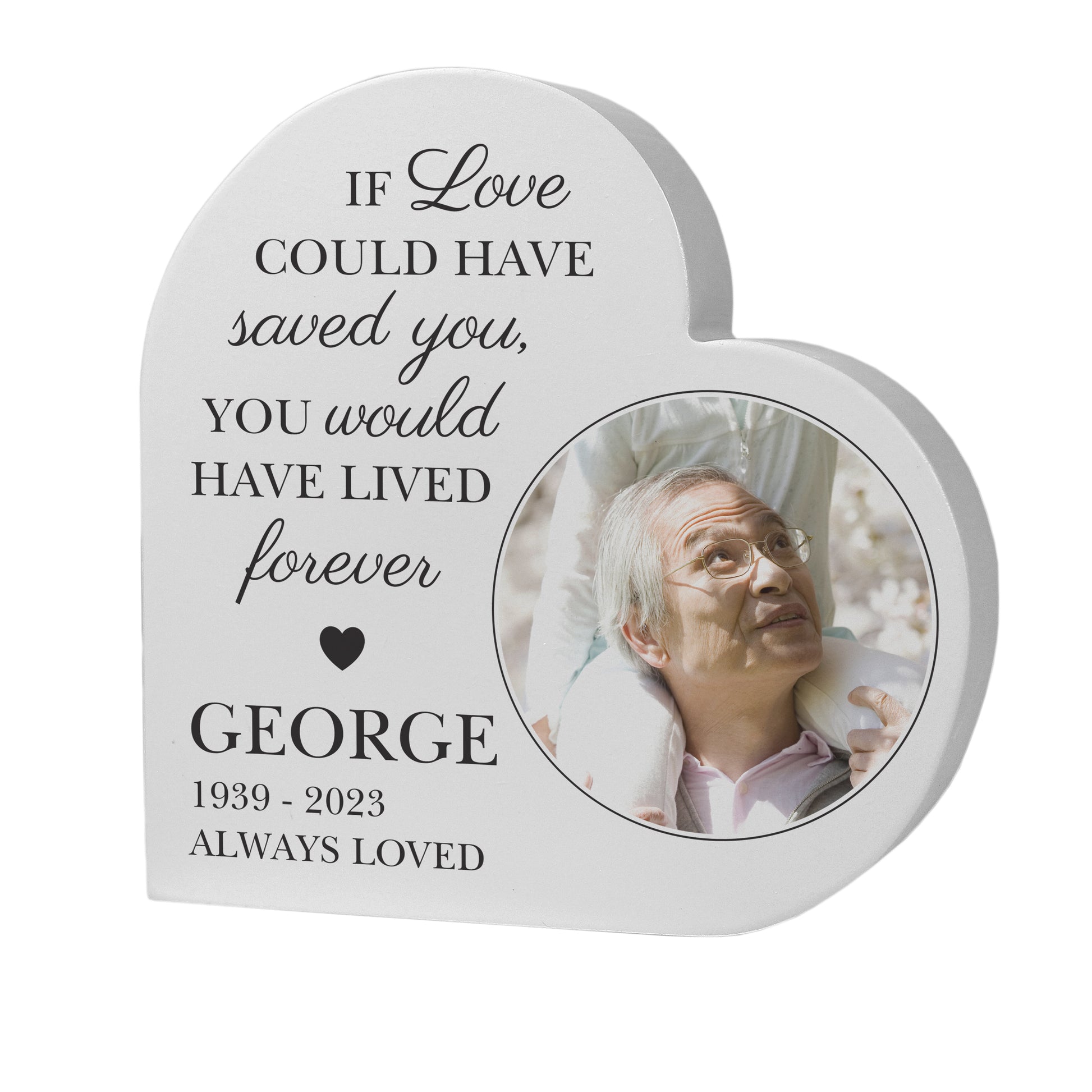 Personalised Memorial Photo Upload Free Standing Heart Ornament - MK&JD Gifts