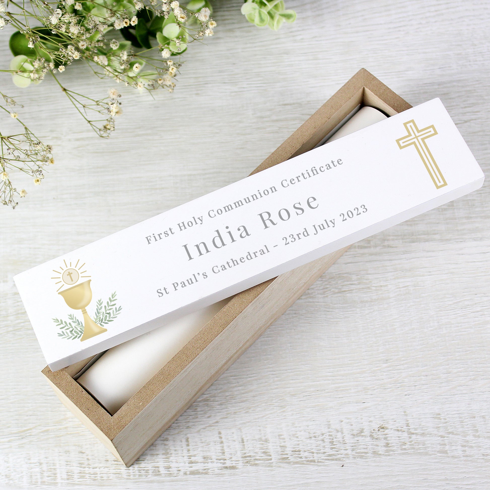 Personalised Religious Wooden Certificate Holder - MK&JD Gifts