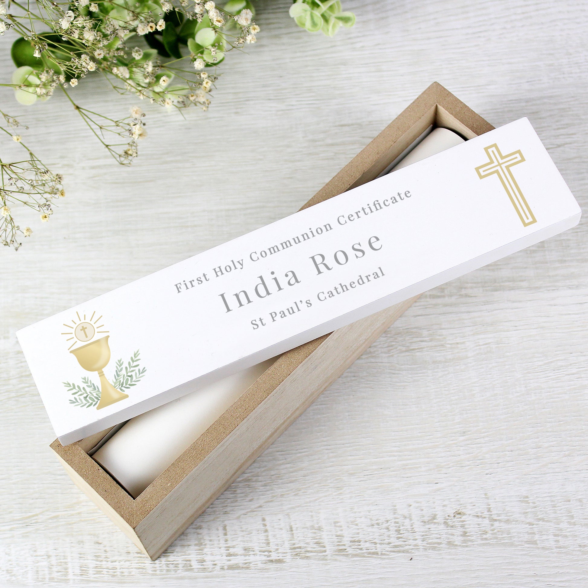 Personalised Religious Wooden Certificate Holder - MK&JD Gifts