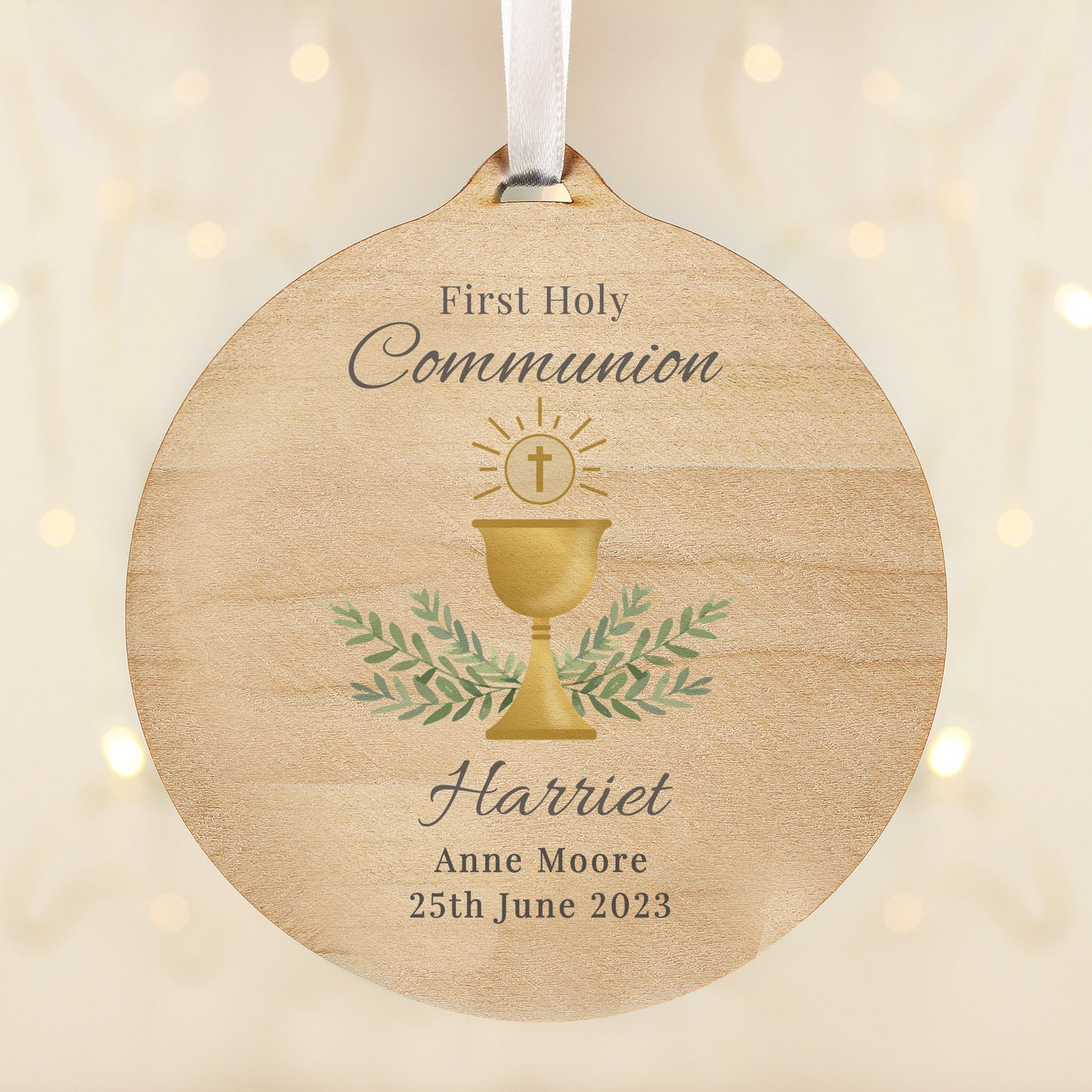 Personalised First Holy Communion Round Wooden Decoration - MK&JD Gifts