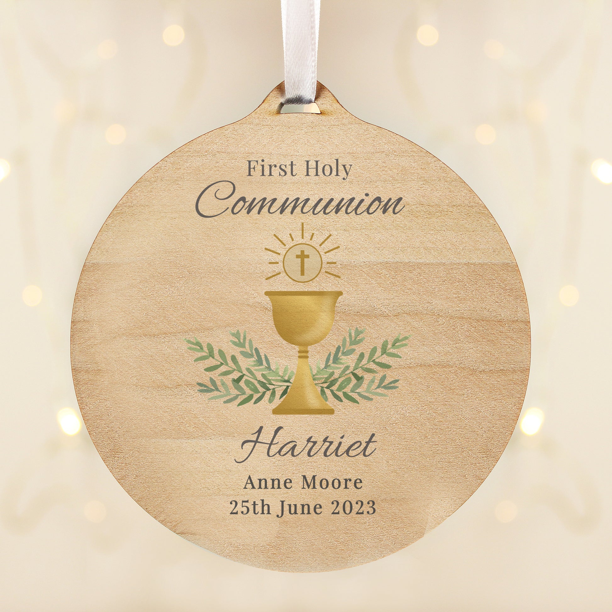 Personalised First Holy Communion Round Wooden Decoration - MK&JD Gifts