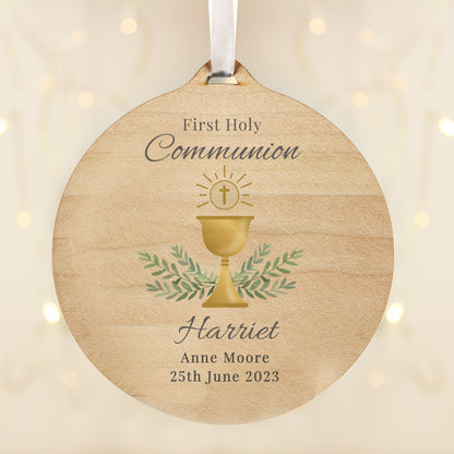 Personalised First Holy Communion Round Wooden Decoration - MK&JD Gifts