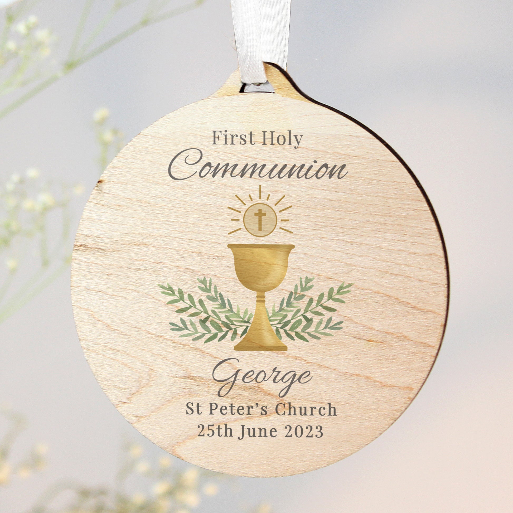 Personalised First Holy Communion Round Wooden Decoration - MK&JD Gifts