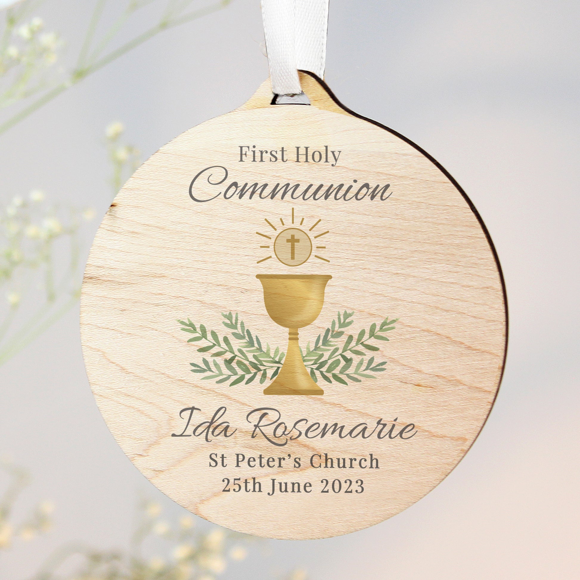 Personalised First Holy Communion Round Wooden Decoration - MK&JD Gifts