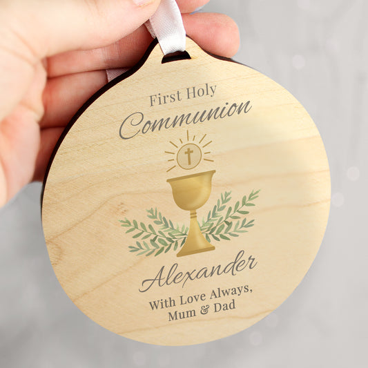 Personalised First Holy Communion Round Wooden Decoration - MK&JD Gifts