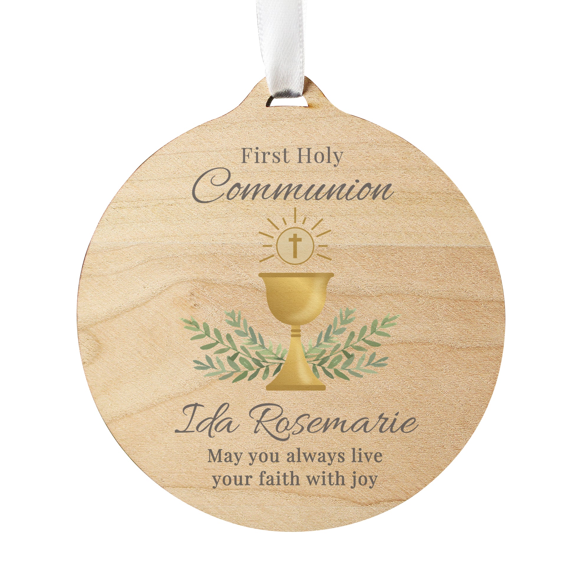 Personalised First Holy Communion Round Wooden Decoration - MK&JD Gifts