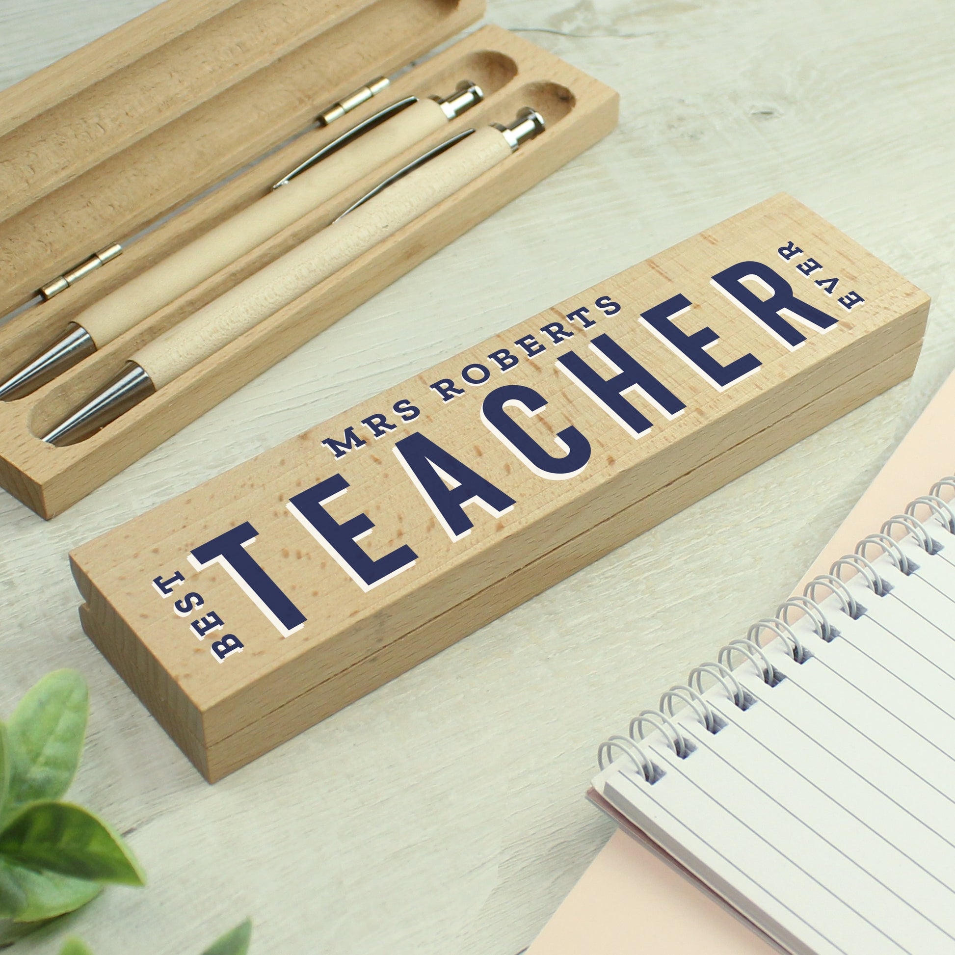 Personalised Best Teacher Wooden Pen and Pencil Set - MK&JD Gifts