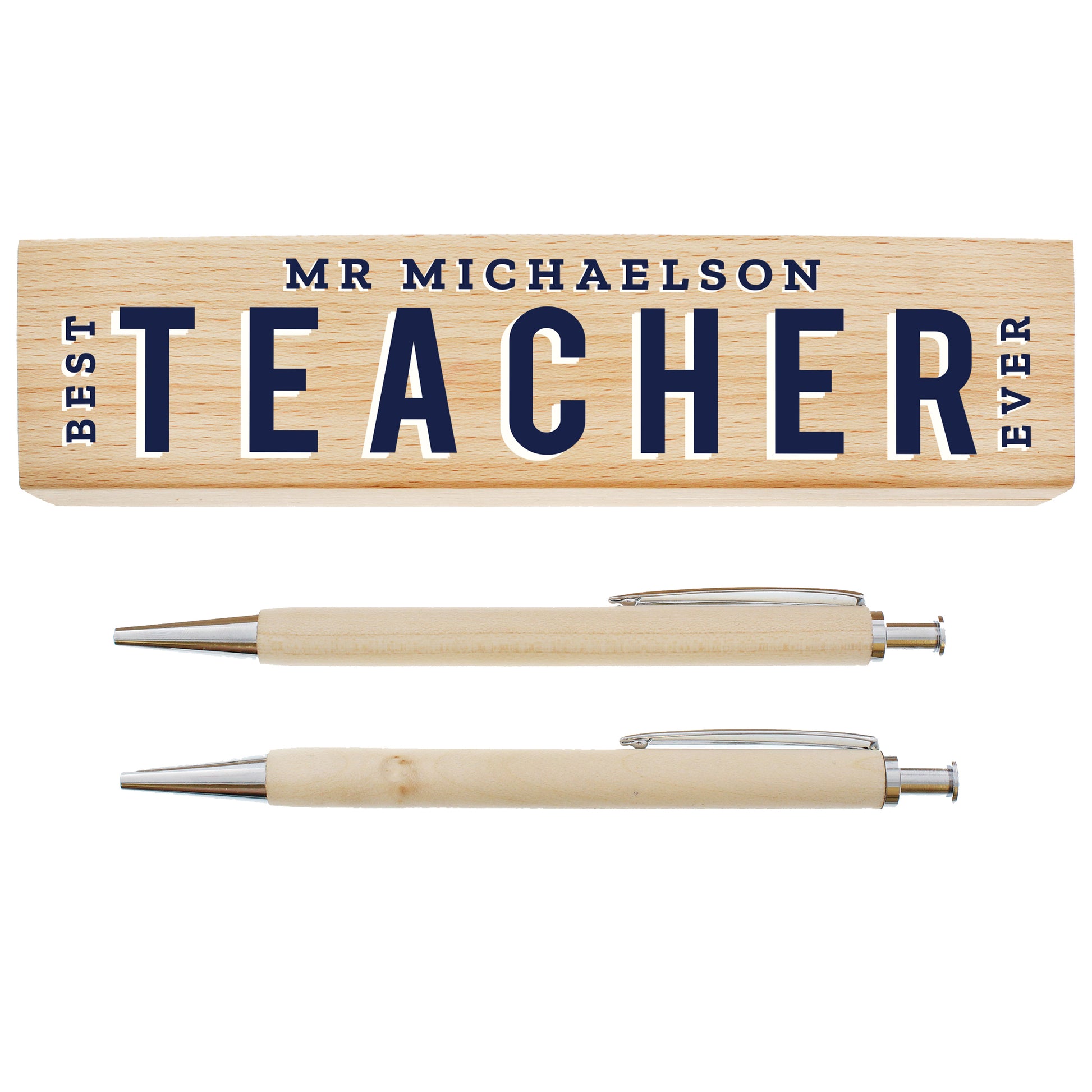 Personalised Best Teacher Wooden Pen and Pencil Set - MK&JD Gifts