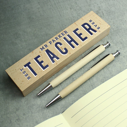 Personalised Best Teacher Wooden Pen and Pencil Set - MK&JD Gifts