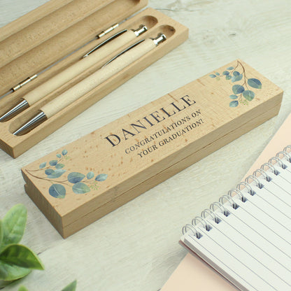 Personalised Botanical Wooden Pen and Pencil Set - MK&JD Gifts