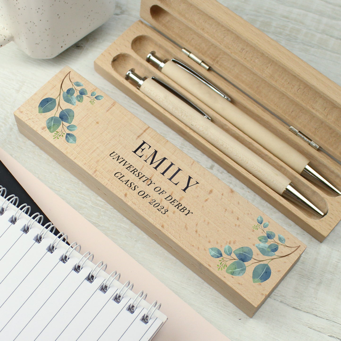 Personalised Botanical Wooden Pen and Pencil Set - MK&JD Gifts