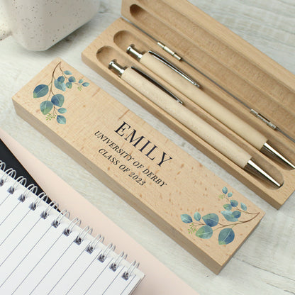 Personalised Botanical Wooden Pen and Pencil Set - MK&JD Gifts