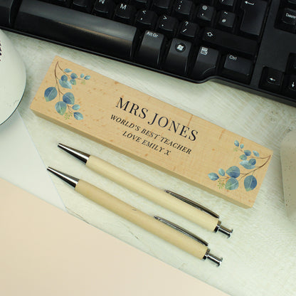Personalised Botanical Wooden Pen and Pencil Set - MK&JD Gifts