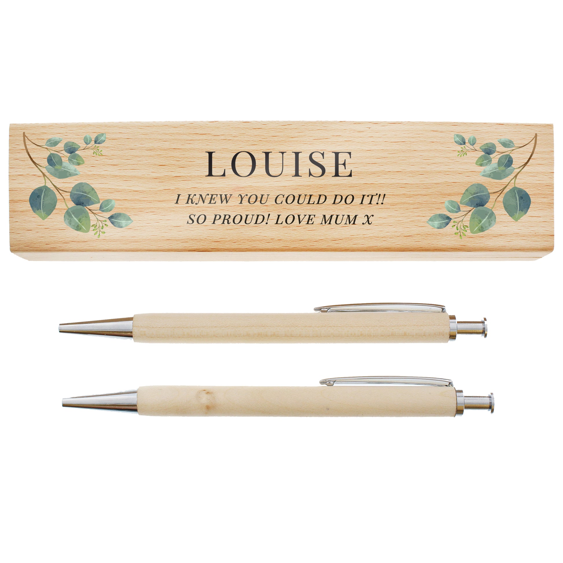 Personalised Botanical Wooden Pen and Pencil Set - MK&JD Gifts