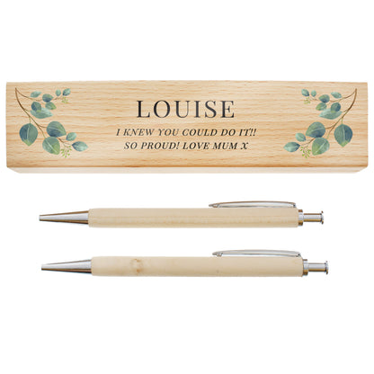 Personalised Botanical Wooden Pen and Pencil Set - MK&JD Gifts