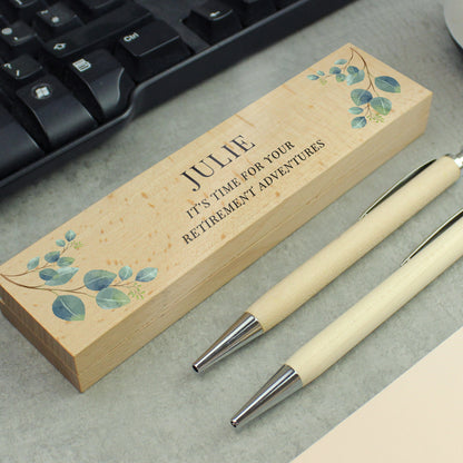 Personalised Botanical Wooden Pen and Pencil Set - MK&JD Gifts