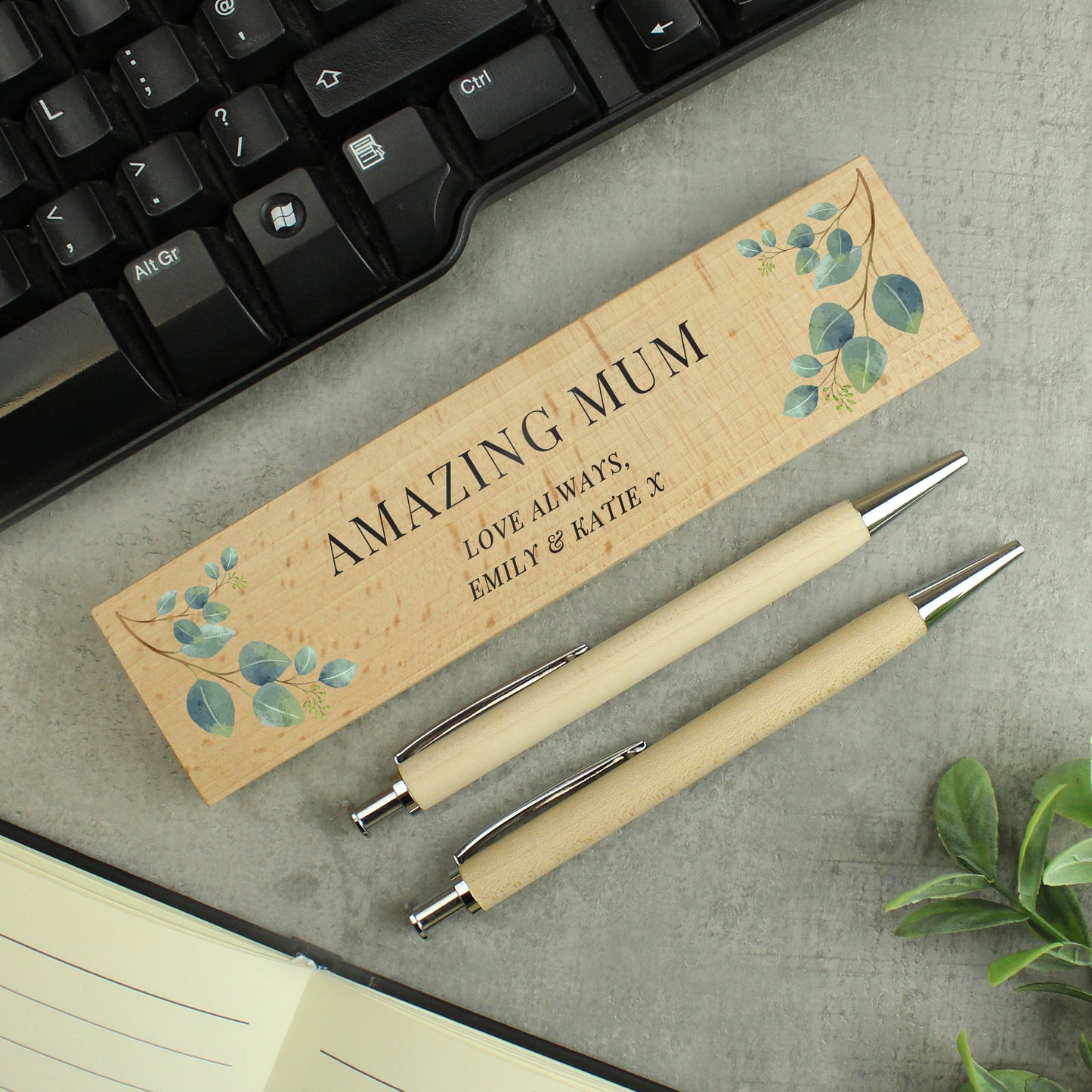 Personalised Botanical Wooden Pen and Pencil Set - MK&JD Gifts