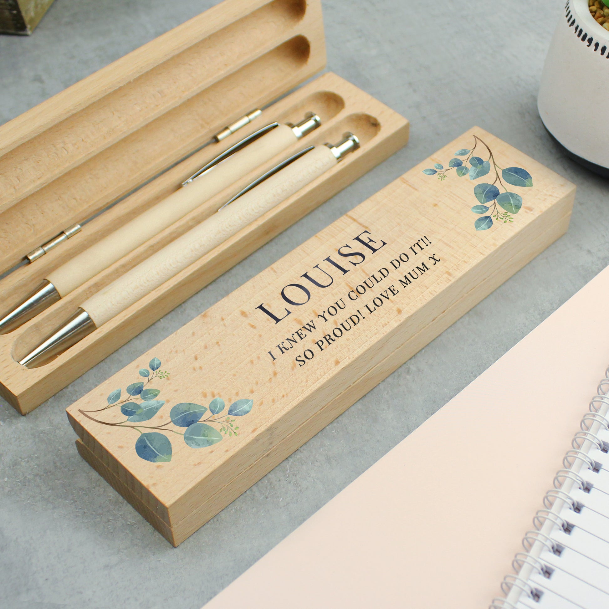 Personalised Botanical Wooden Pen and Pencil Set - MK&JD Gifts
