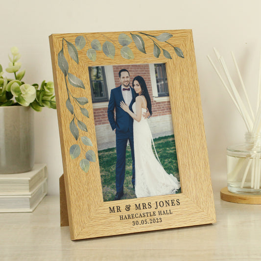 Personalised Botanical 6x4 Oak Finish Photo Frame - MK&JD Gifts
