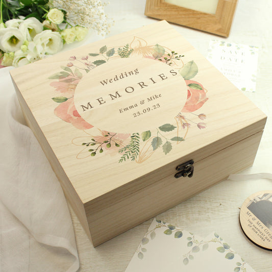 Personalised Floral Watercolour Wooden Keepsake box - MK&JD Gifts