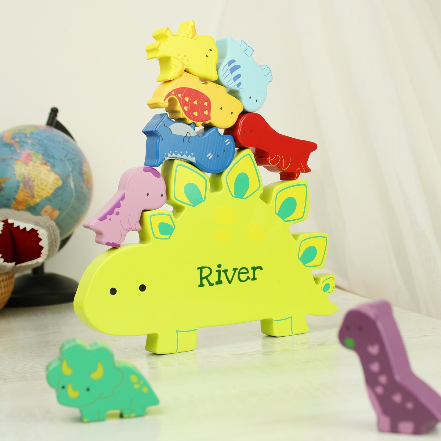 Personalised Name Only Wooden Dinosaur Stacker Toy - MK&JD Gifts