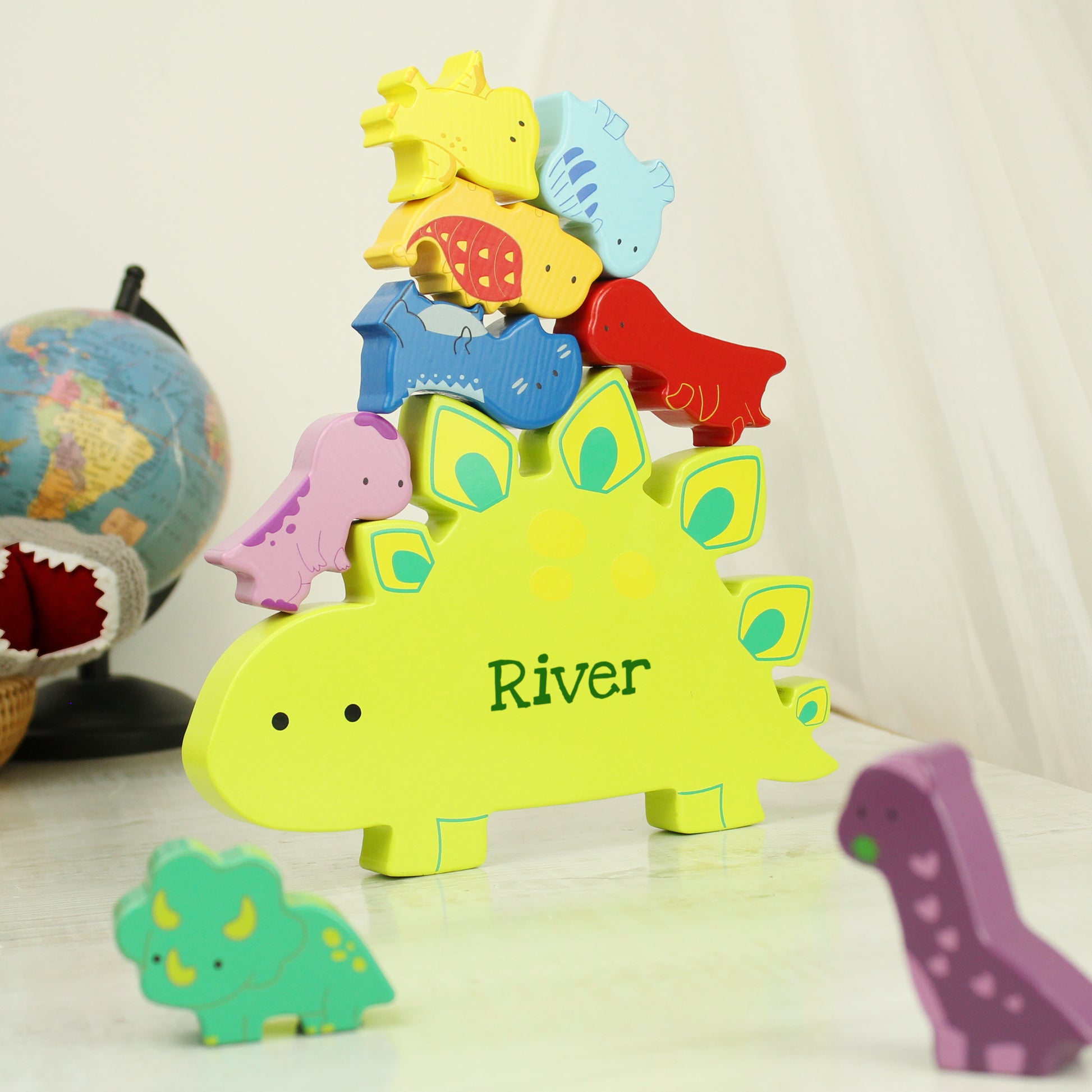 Personalised Name Only Wooden Dinosaur Stacker Toy - MK&JD Gifts