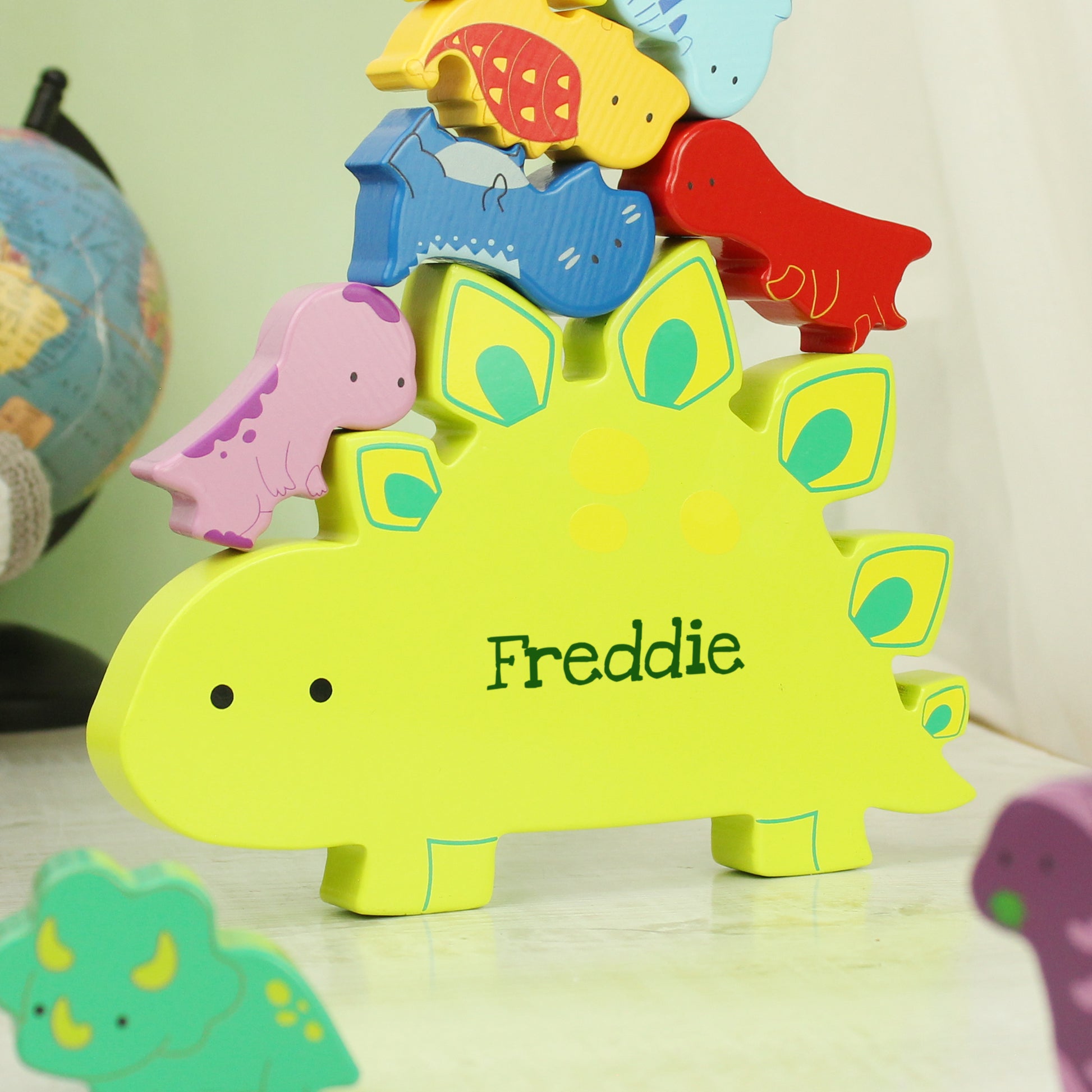 Personalised Name Only Wooden Dinosaur Stacker Toy - MK&JD Gifts