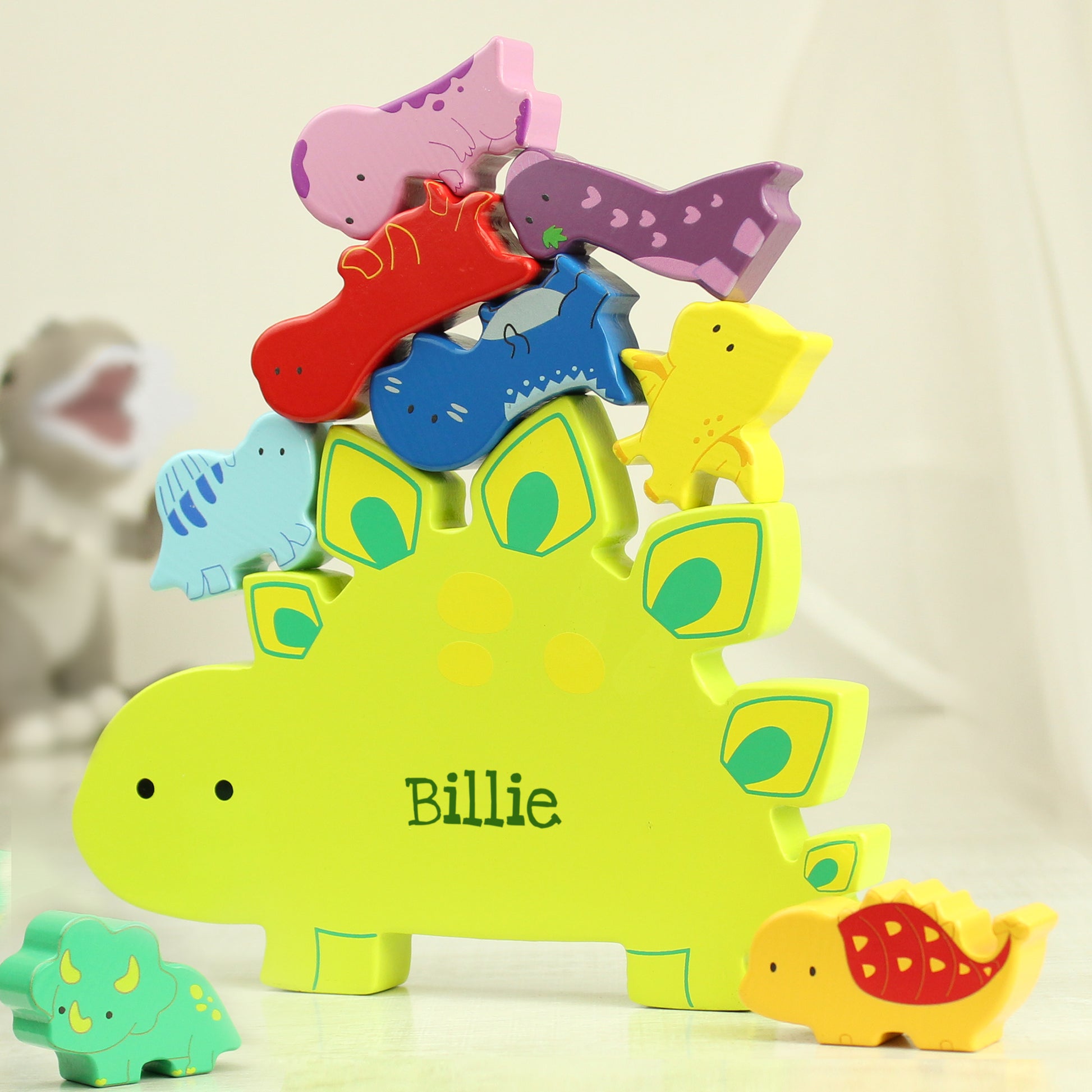 Personalised Name Only Wooden Dinosaur Stacker Toy - MK&JD Gifts