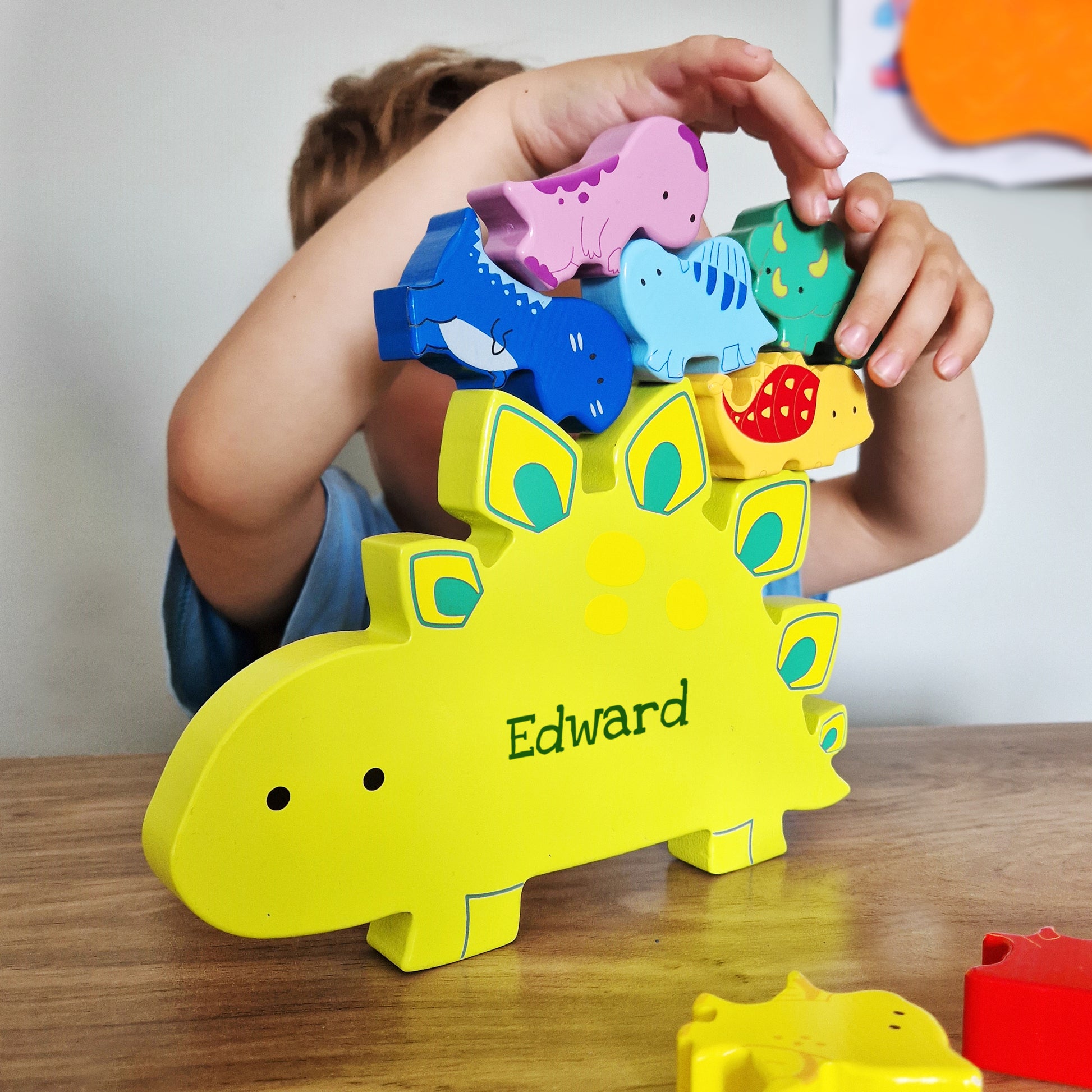 Personalised Name Only Wooden Dinosaur Stacker Toy - MK&JD Gifts