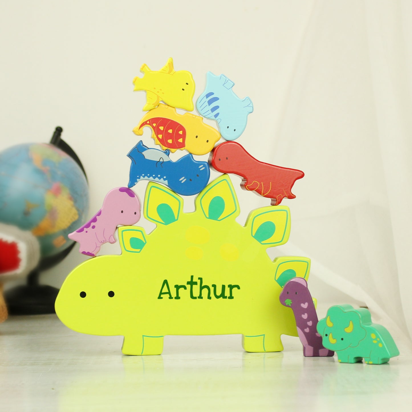 Personalised Name Only Wooden Dinosaur Stacker Toy - MK&JD Gifts