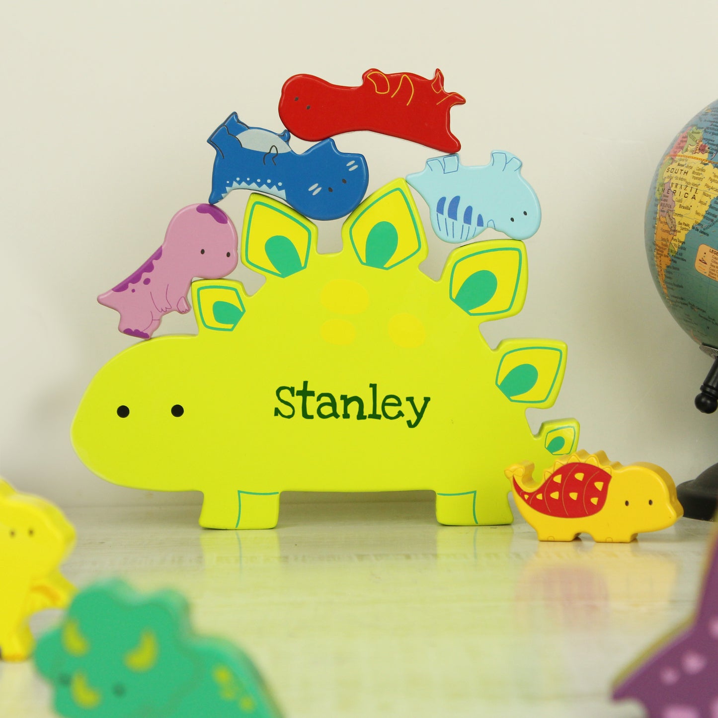 Personalised Name Only Wooden Dinosaur Stacker Toy - MK&JD Gifts